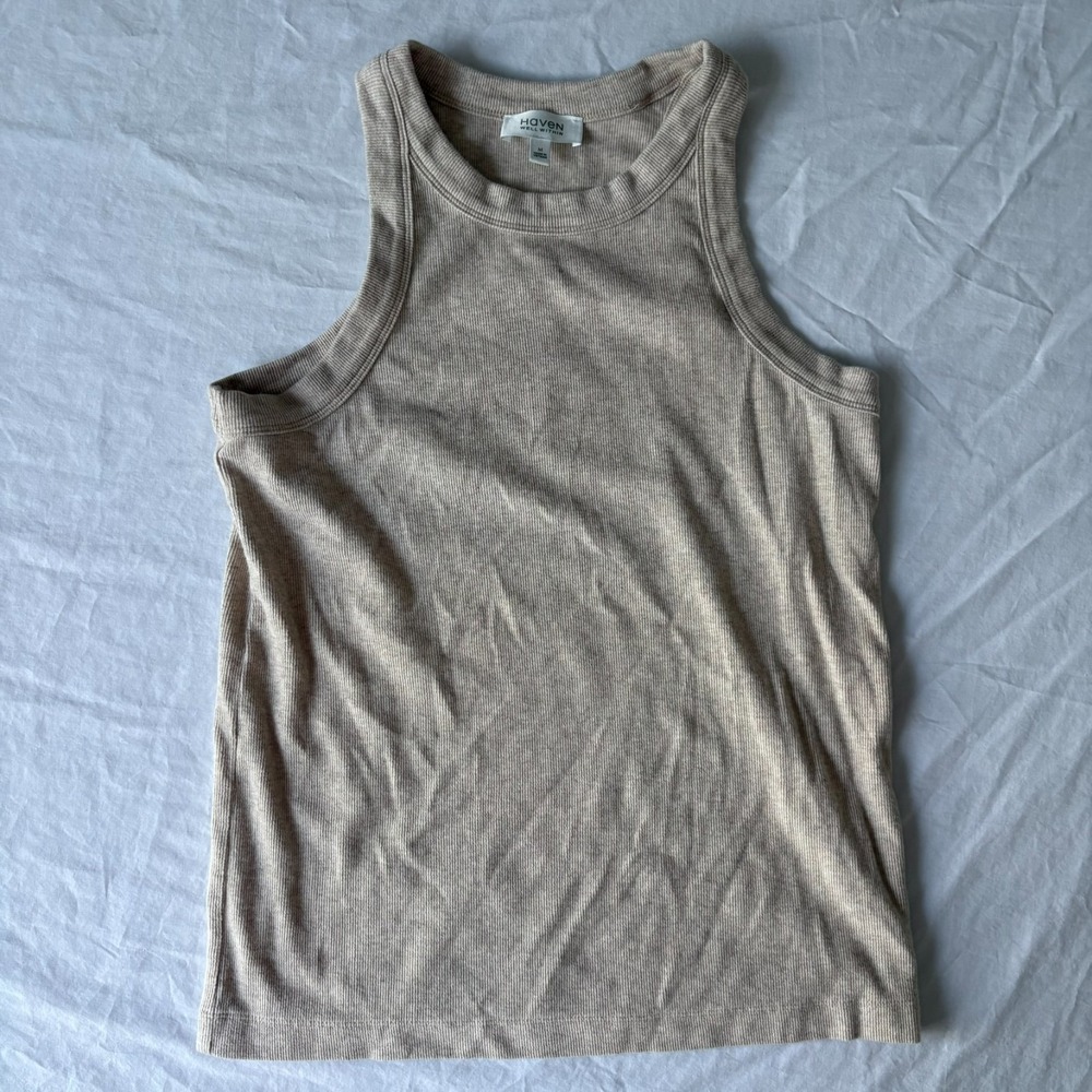 Haven Well Within Womens Beige Comfort Ribbed Knit Classic Tank Top Size‎ M